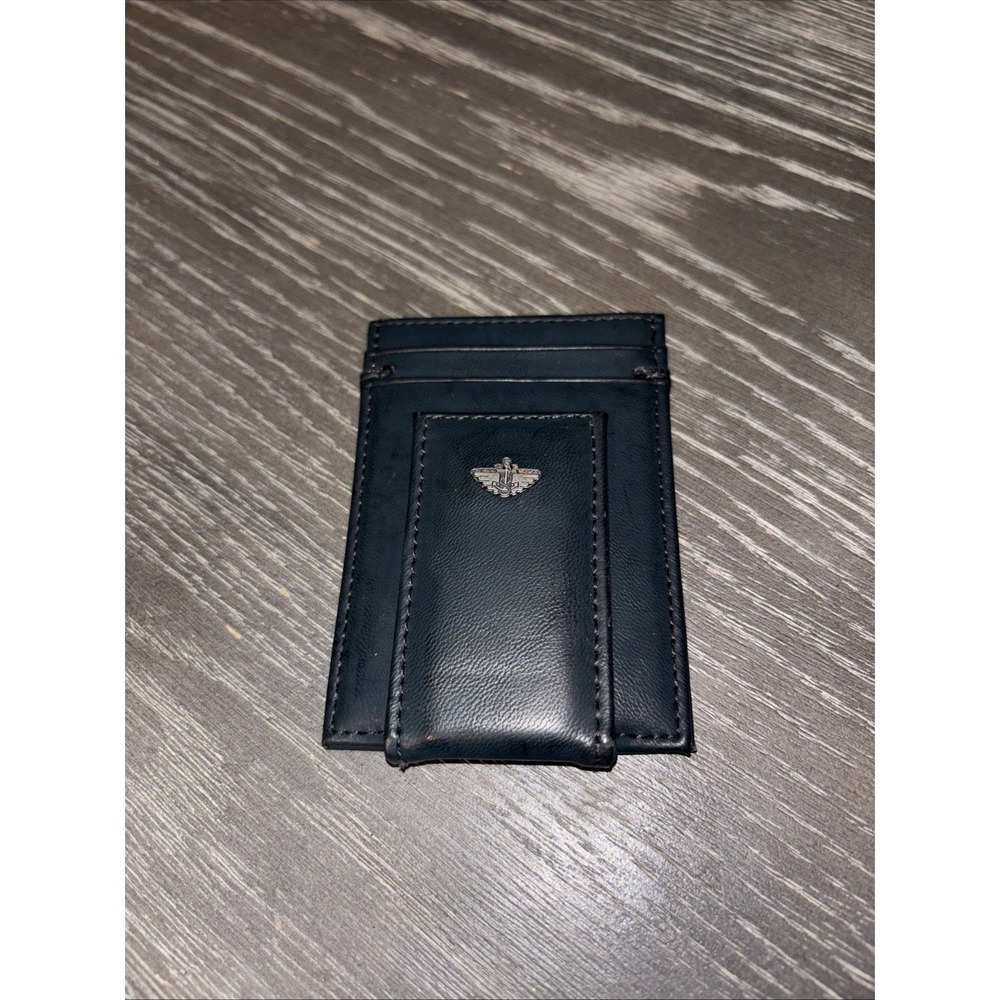 Leather Men's ID Holder with Money Clip, Black, Solid, ID Window